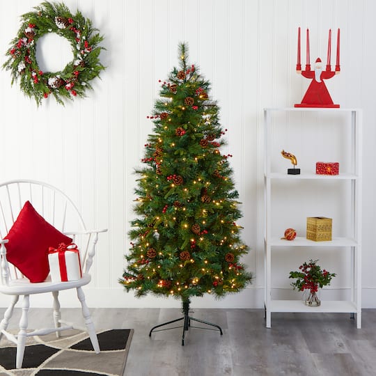 6ft. Pre-Lit Mixed Pine Artificial Christmas Tree, Clear LED Lights